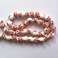 Бусины керамические белые с красным цветком 8мм (арт.1015)